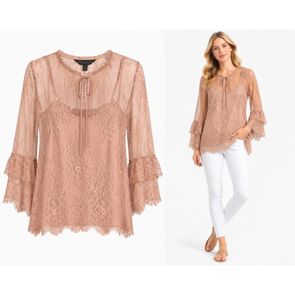 White House Black Market Tunic‎ Top XS Lace Coquette Boho Victorian Fairycore